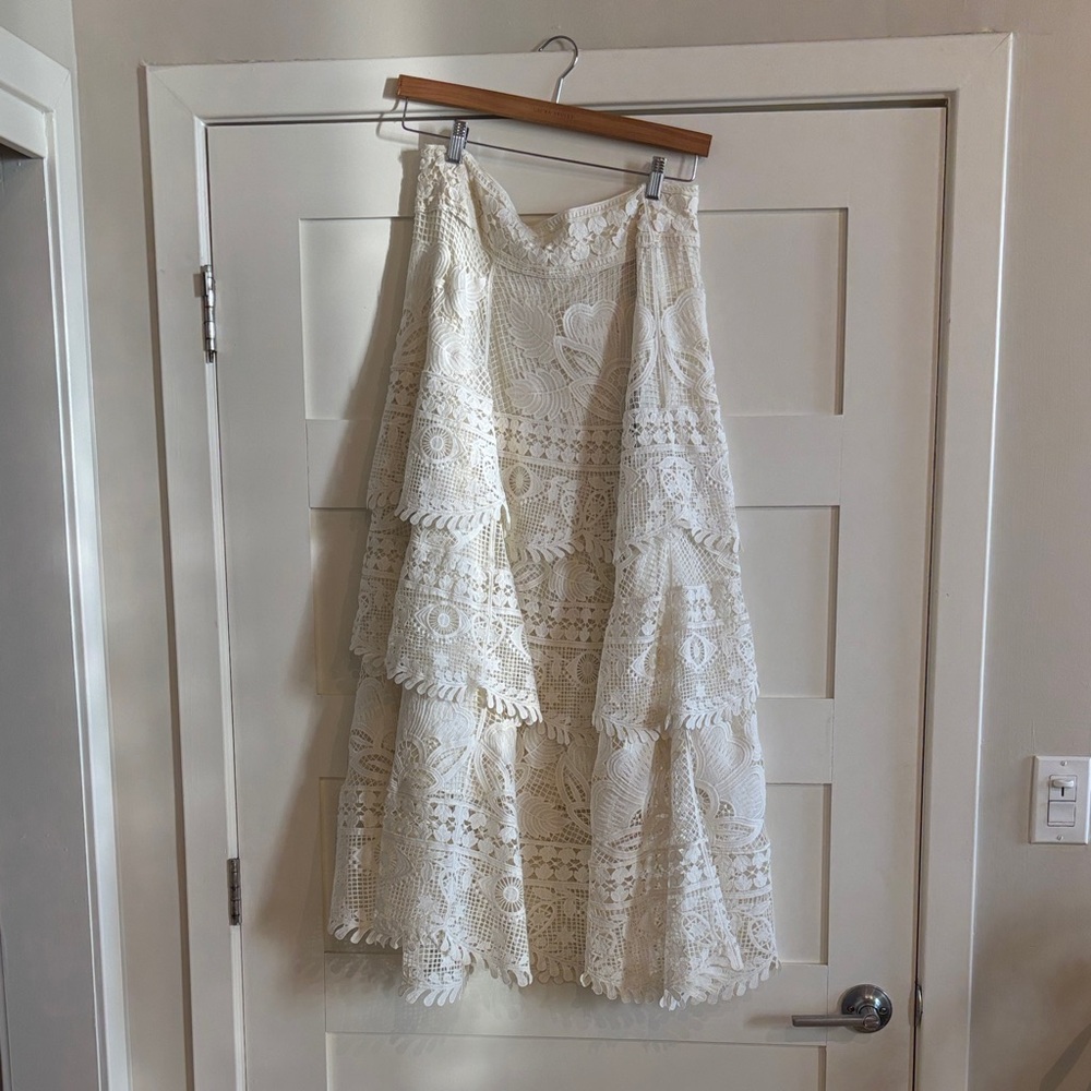 FARM Rio Cream Lace Midi Skirt